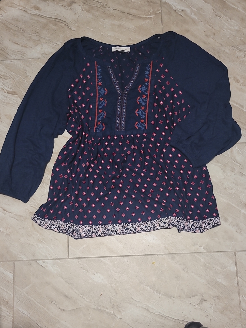 Vintage America Navy Tunic with Pink & Blue Embroidery